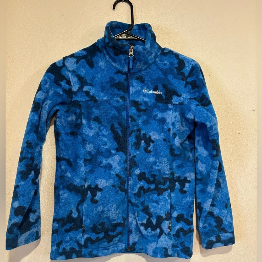 Columbia Boys' Zing III full-zip fleece jacket blue camouflage